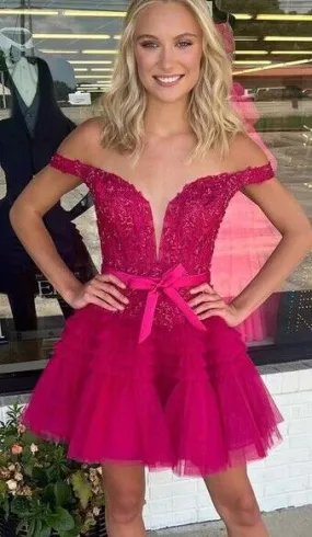 2023 Off the Shoulder Tulle/Lace Homecoming Dresses PC1132