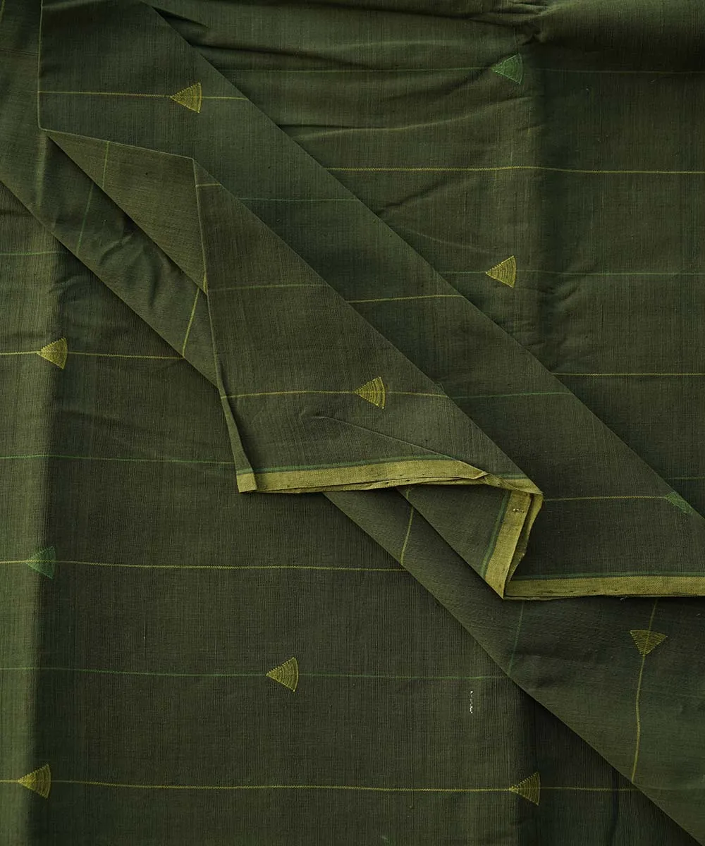 2.5 mtrs Dark green natural dyed cotton handwoven jamdani fabric