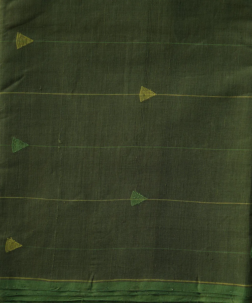 2.5 mtrs Dark green natural dyed cotton handwoven jamdani fabric