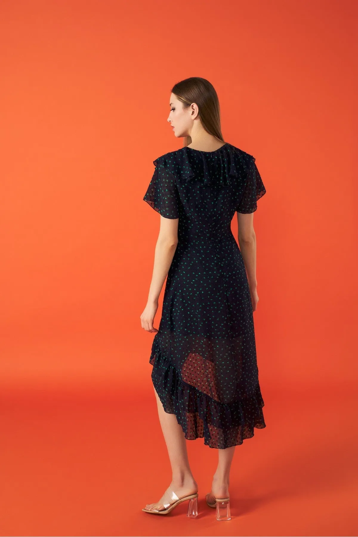 4-A0647 Navy Ditsy Hi Lo Belize Dress