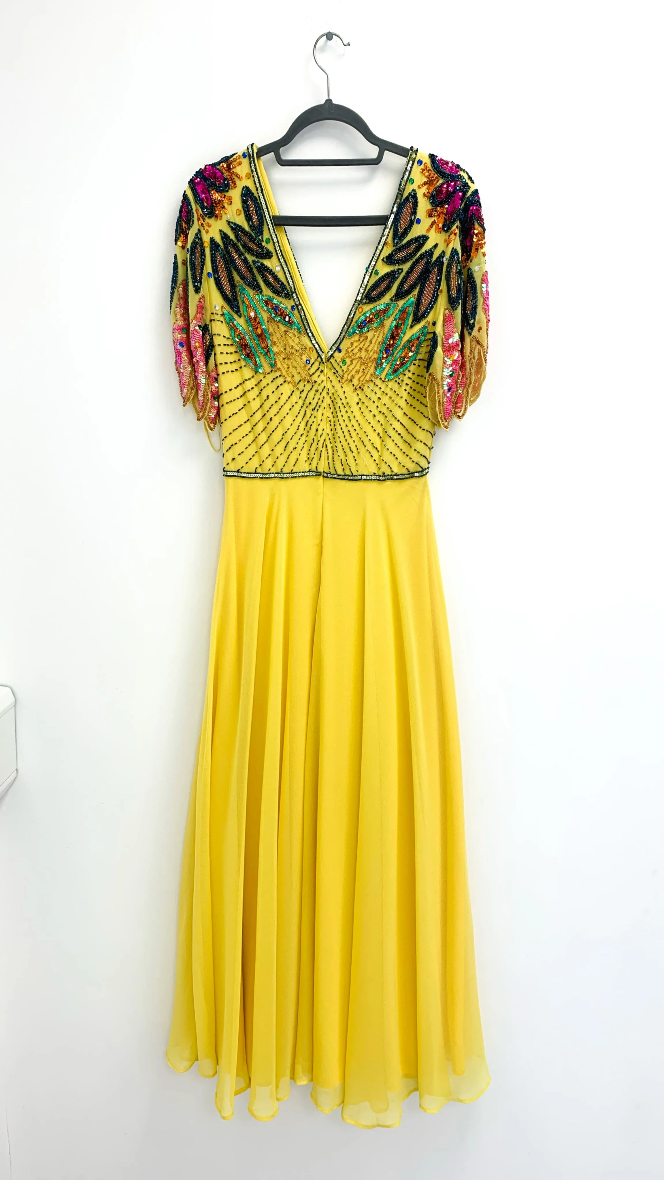 5-A1733 Yellow Embellished Flare Dress