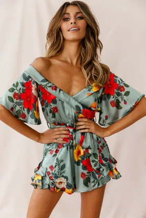 Ambrosia Off-Shoulder Floral Romper Sage