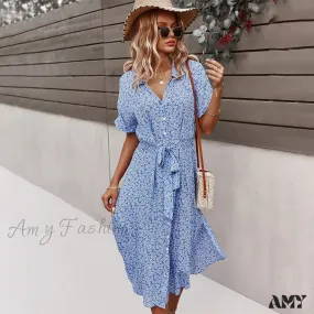 Amy Fashion - Shirt Floral Vintage High Waist Dresses