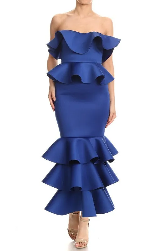 Baby You Are Amazing Strapless Dress Royal Blue - Neoprene