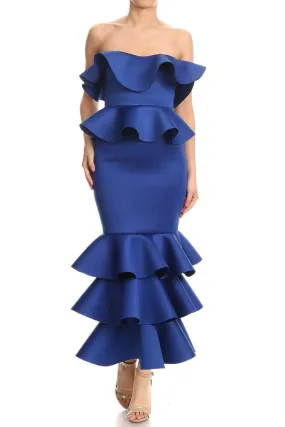 Baby You Are Amazing Strapless Dress Royal Blue - Neoprene