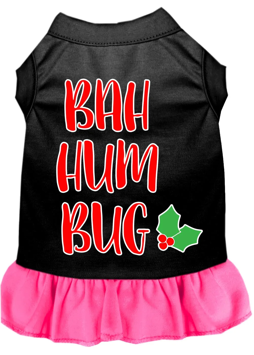 Bah Humbug Screen Print Dog Dress Black With Bright Pink Lg