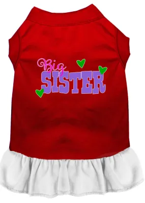 Big Sister Screen Print Dog Dress Red With White Sm