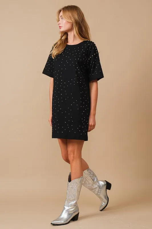 Black Cotton Jersey Sprinkle Loose T Shirt Dress