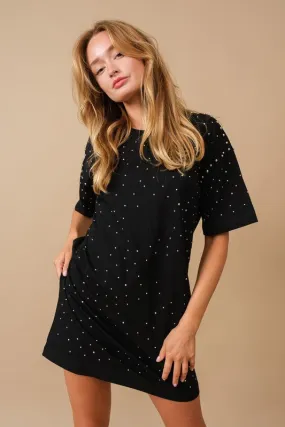 Black Cotton Jersey Sprinkle Loose T Shirt Dress