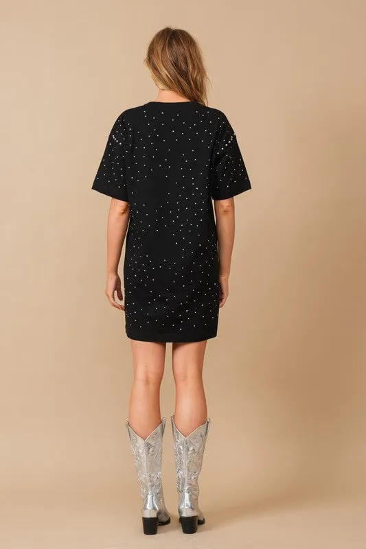Black Cotton Jersey Sprinkle Loose T Shirt Dress