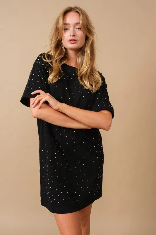 Black Cotton Jersey Sprinkle Loose T Shirt Dress