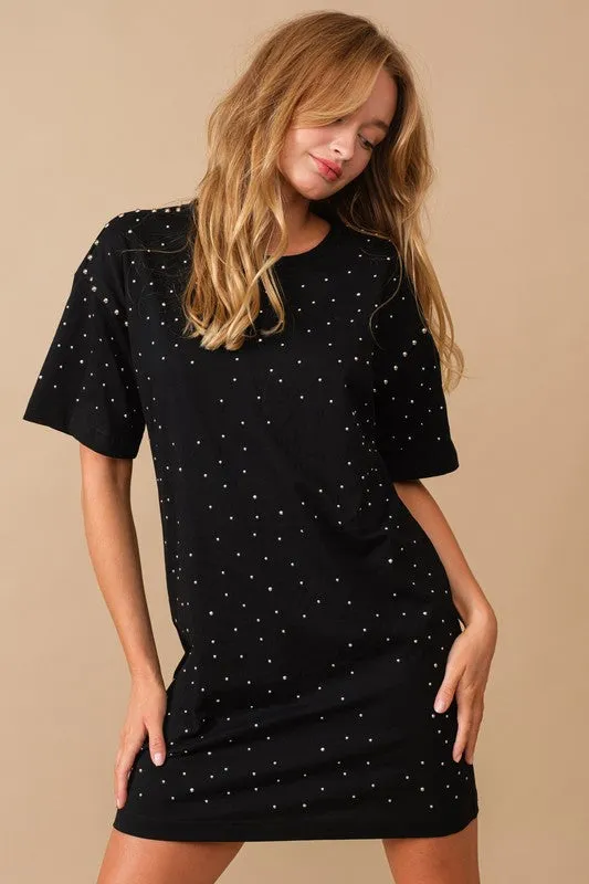 Black Cotton Jersey Sprinkle Loose T Shirt Dress