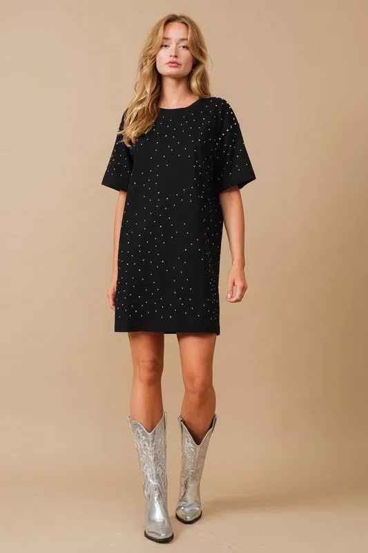 Black Cotton Jersey Sprinkle Loose T Shirt Dress