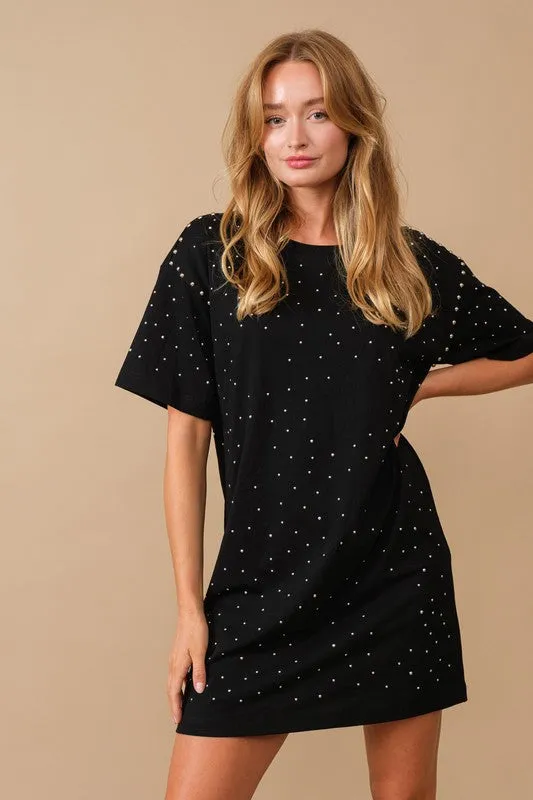 Black Cotton Jersey Sprinkle Loose T Shirt Dress