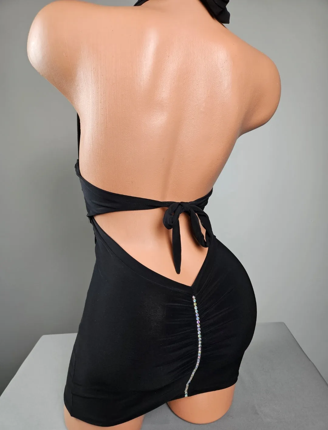 Black Halter Mini Dress (Small)