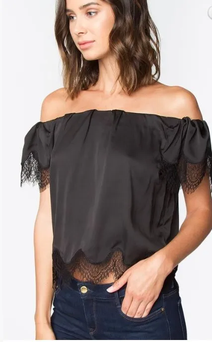 Black Off The Shoulder Lace Trip Top