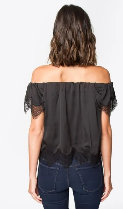 Black Off The Shoulder Lace Trip Top