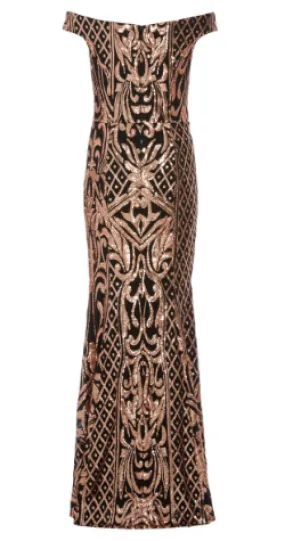 Black Rose Gold Bardot Dress