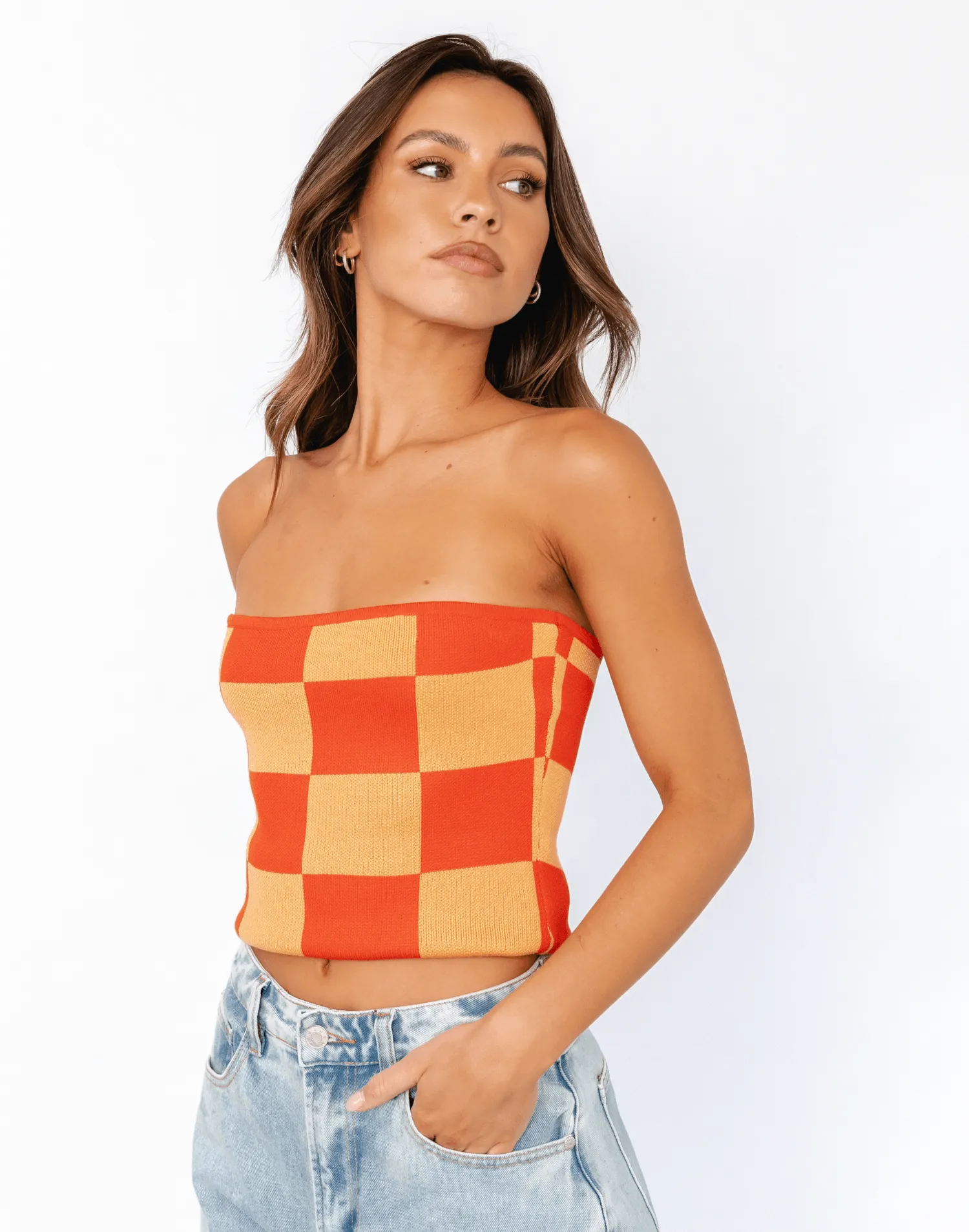 Blake Strapless Top (Red/Orange) all