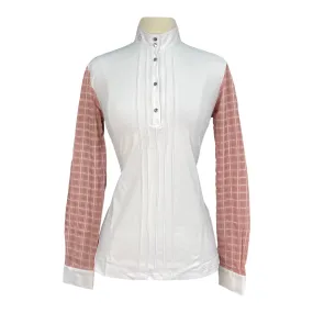 Cavalleria Toscana Pleated L/S Competition Polo Shirt in Pale Pink/White - Women's XS