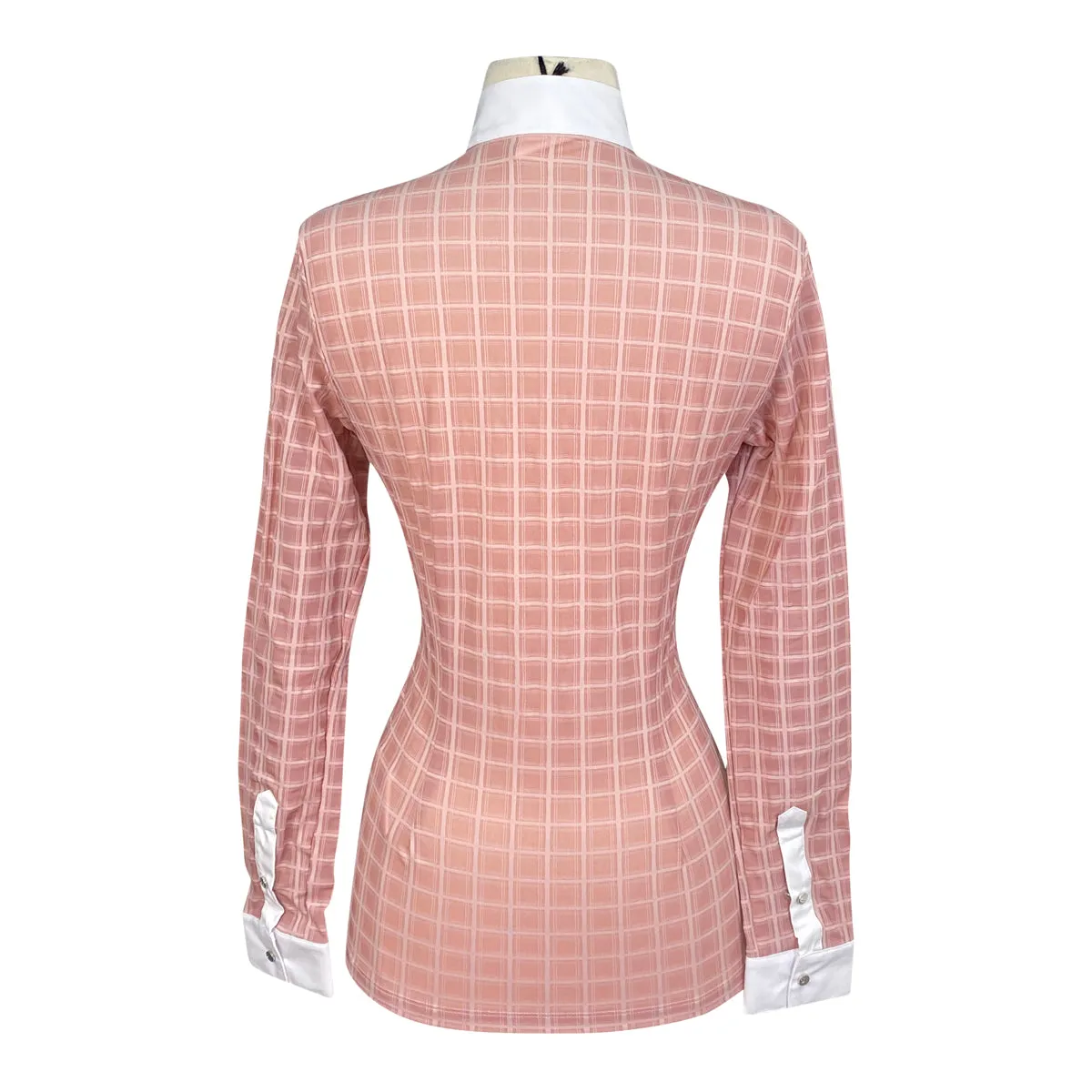 Cavalleria Toscana Pleated L/S Competition Polo Shirt in Pale Pink/White - Women's XS