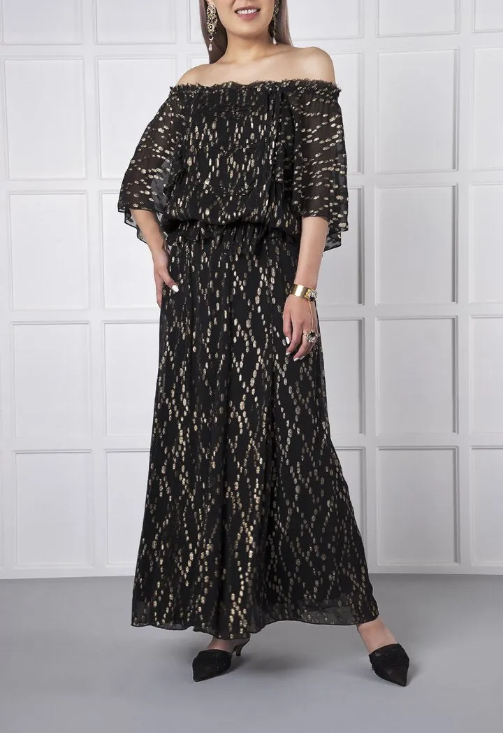 Choice Gold Lurex Oval Pattern Skirt Black
