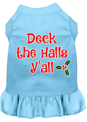 Deck The Halls Y'all Screen Print Dog Dress Baby Blue Xl