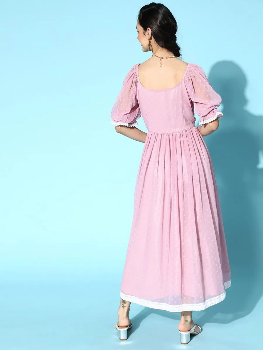 Dirty Pink Laced Self Design Midi Gown