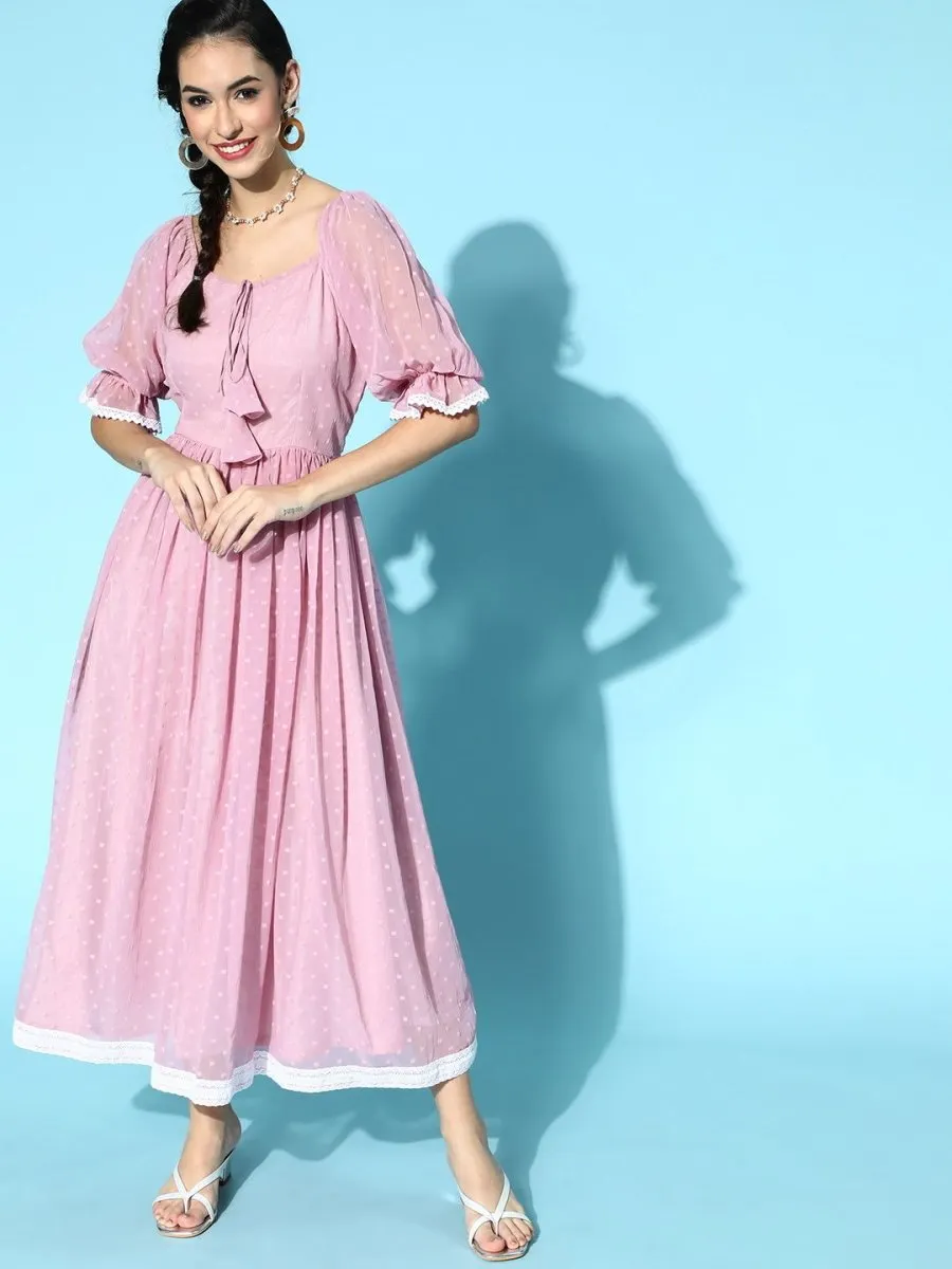 Dirty Pink Laced Self Design Midi Gown