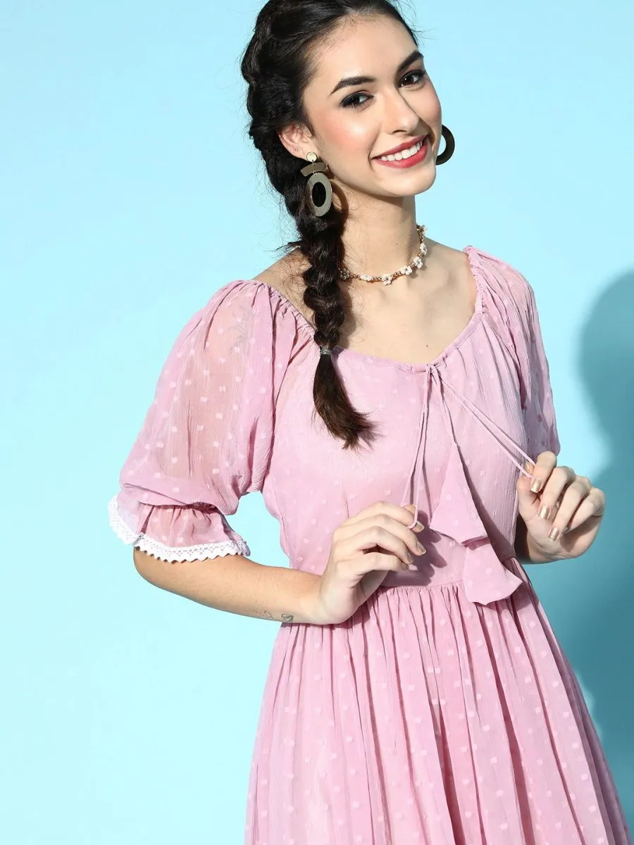 Dirty Pink Laced Self Design Midi Gown