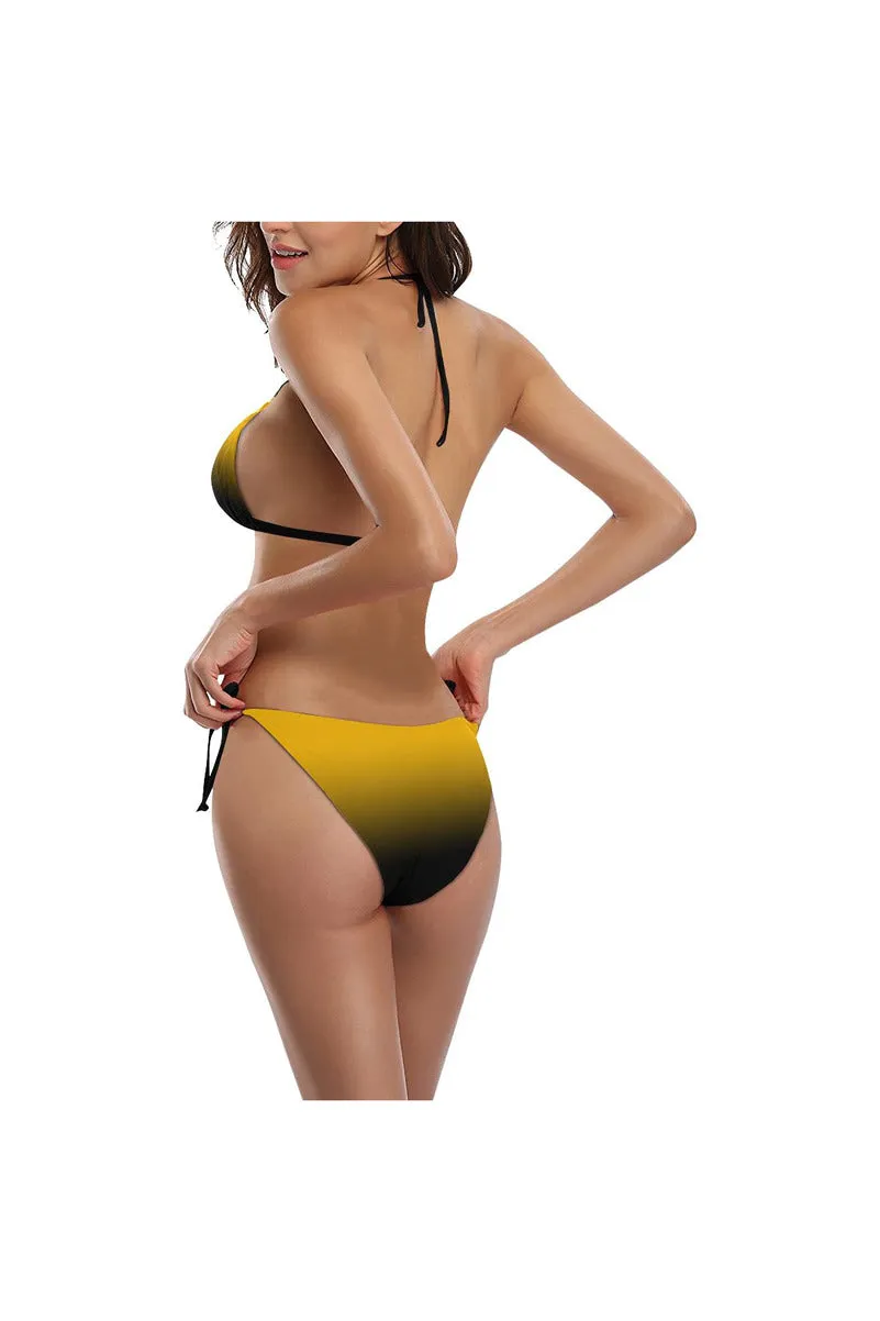 Fade Black Buckle Front Halter Bikini Swimsuit