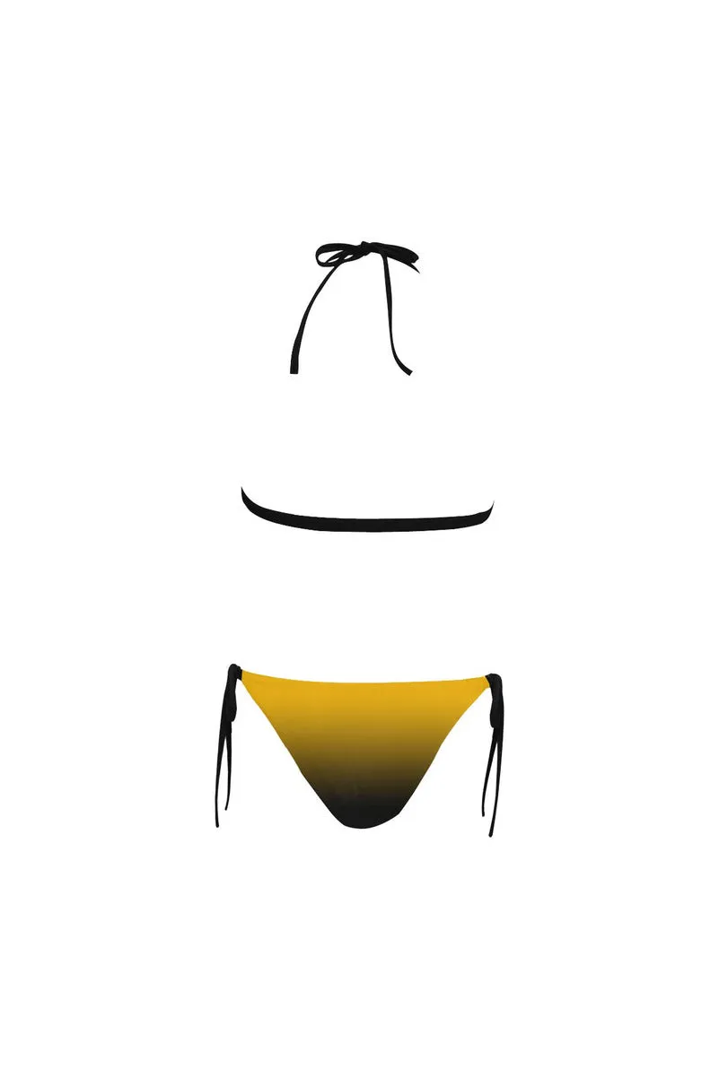 Fade Black Buckle Front Halter Bikini Swimsuit