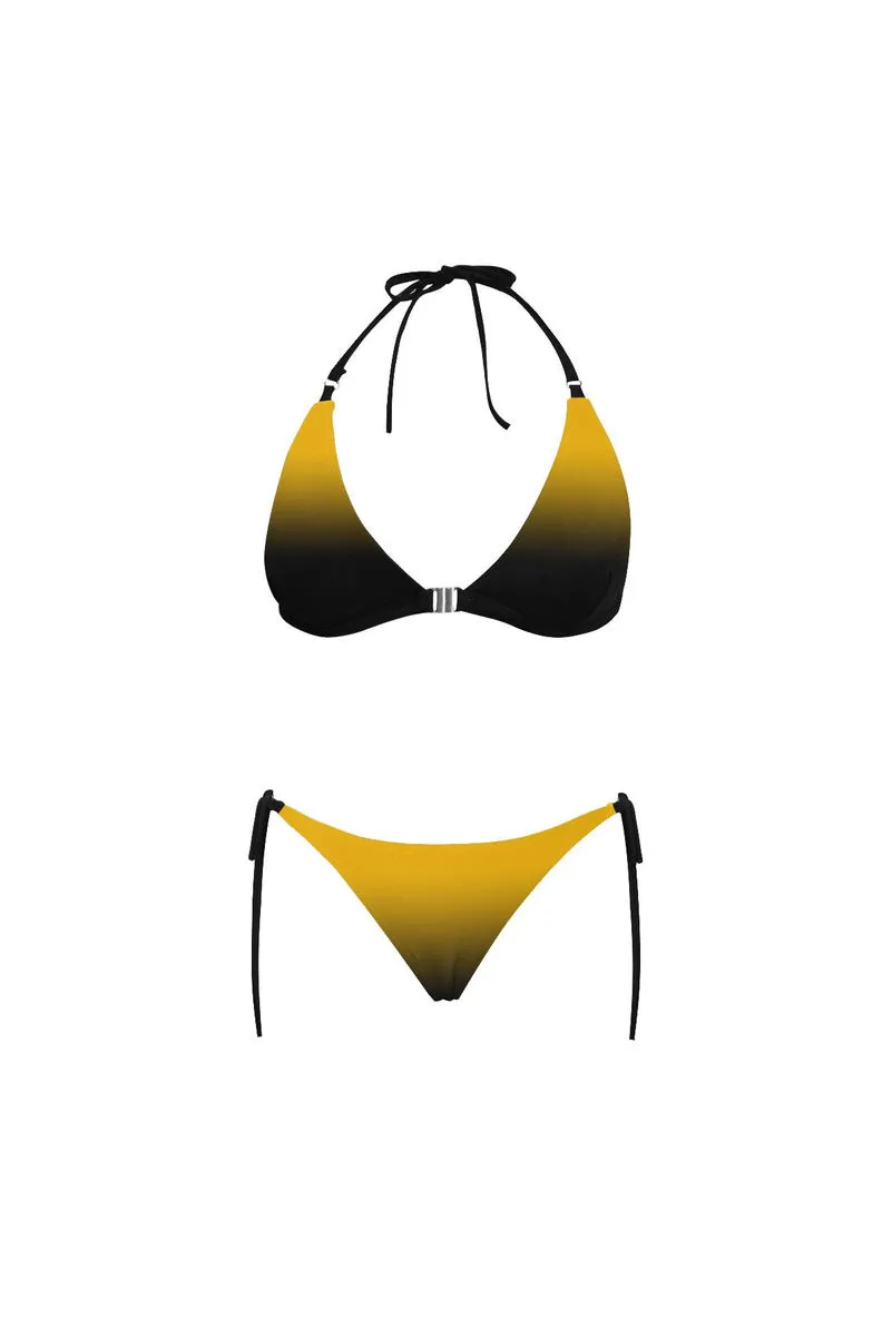 Fade Black Buckle Front Halter Bikini Swimsuit