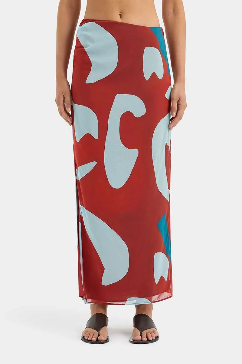 FRANKIE GATHERED MIDI SKIRT-RUBY REFLECTION