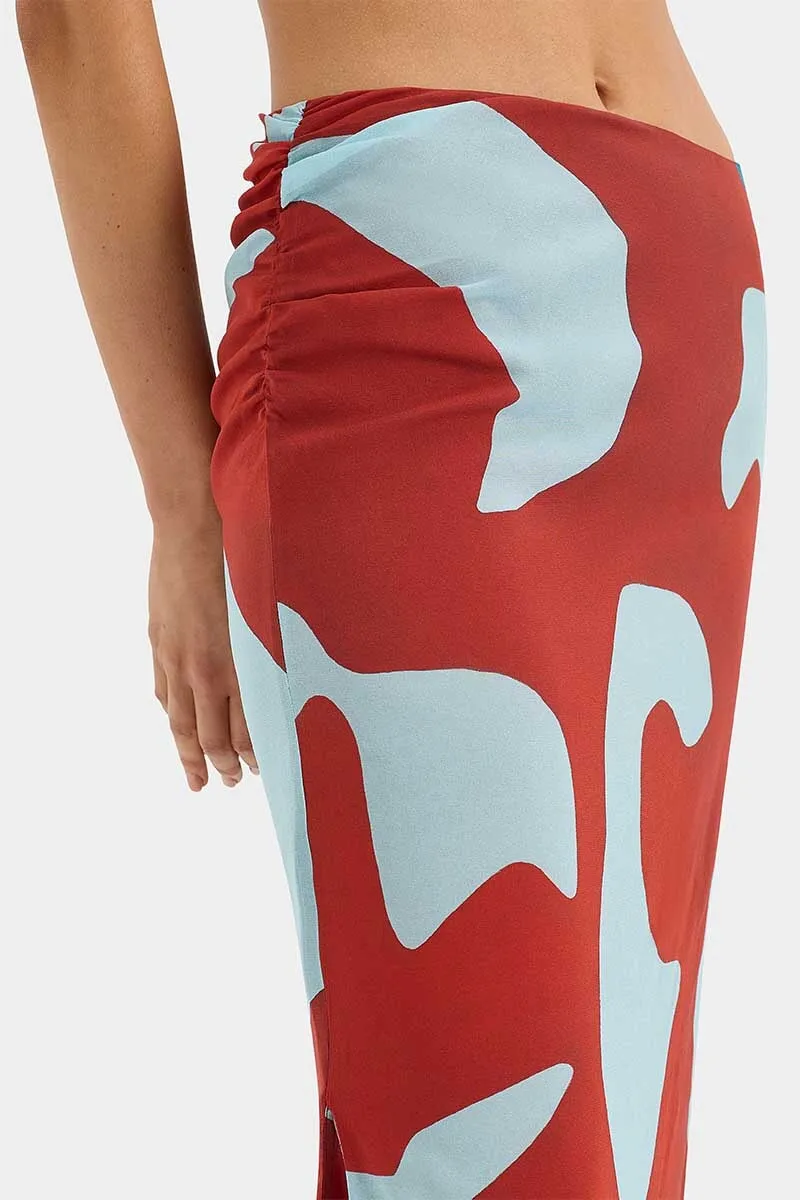 FRANKIE GATHERED MIDI SKIRT-RUBY REFLECTION