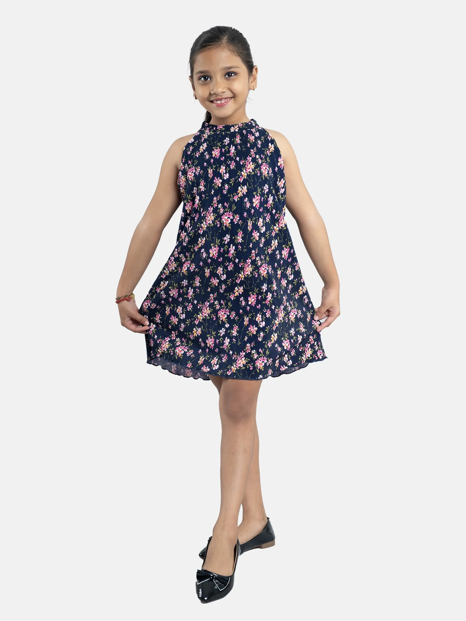 Girls Pleated Halter Neck Dress