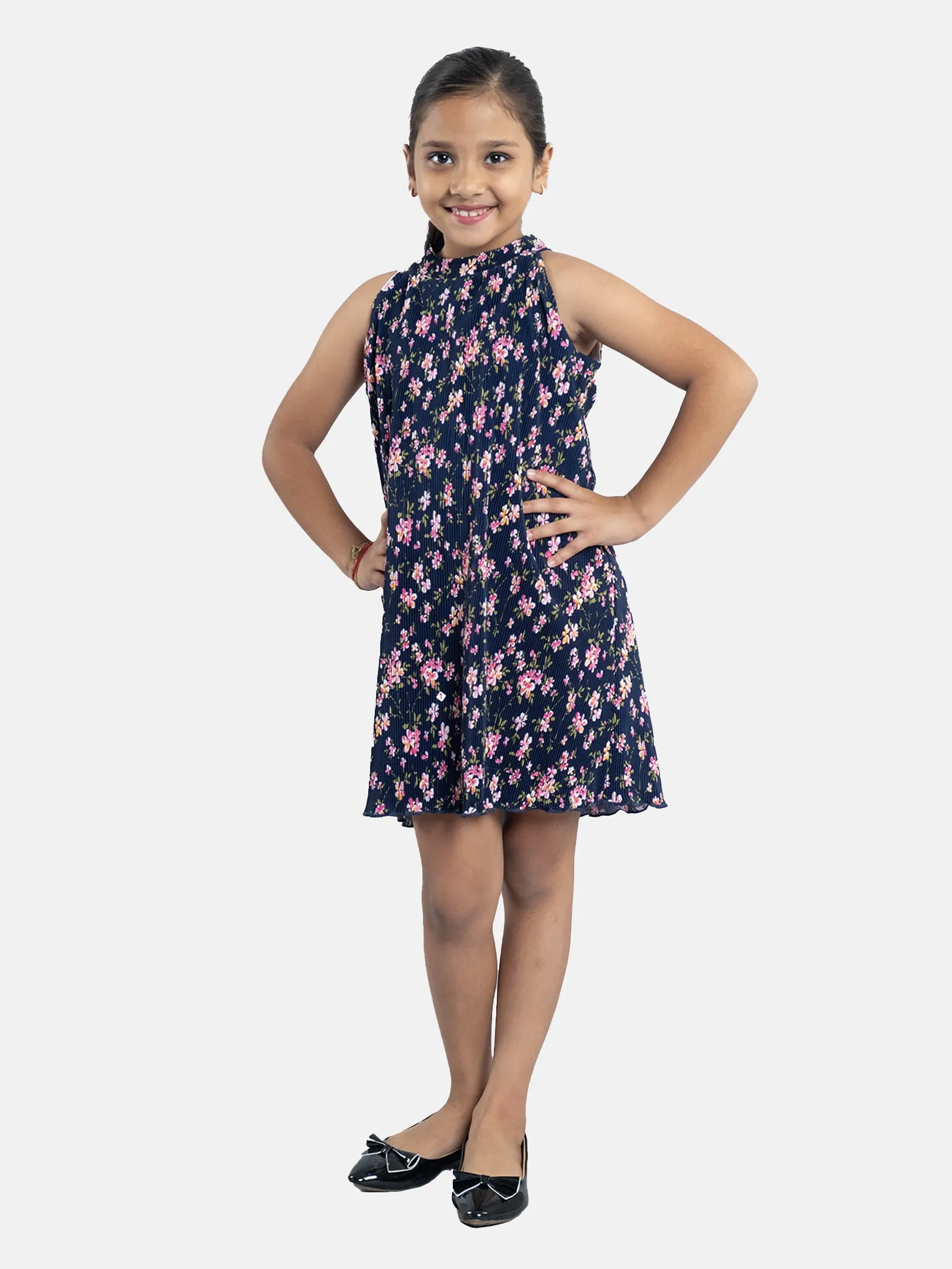 Girls Pleated Halter Neck Dress