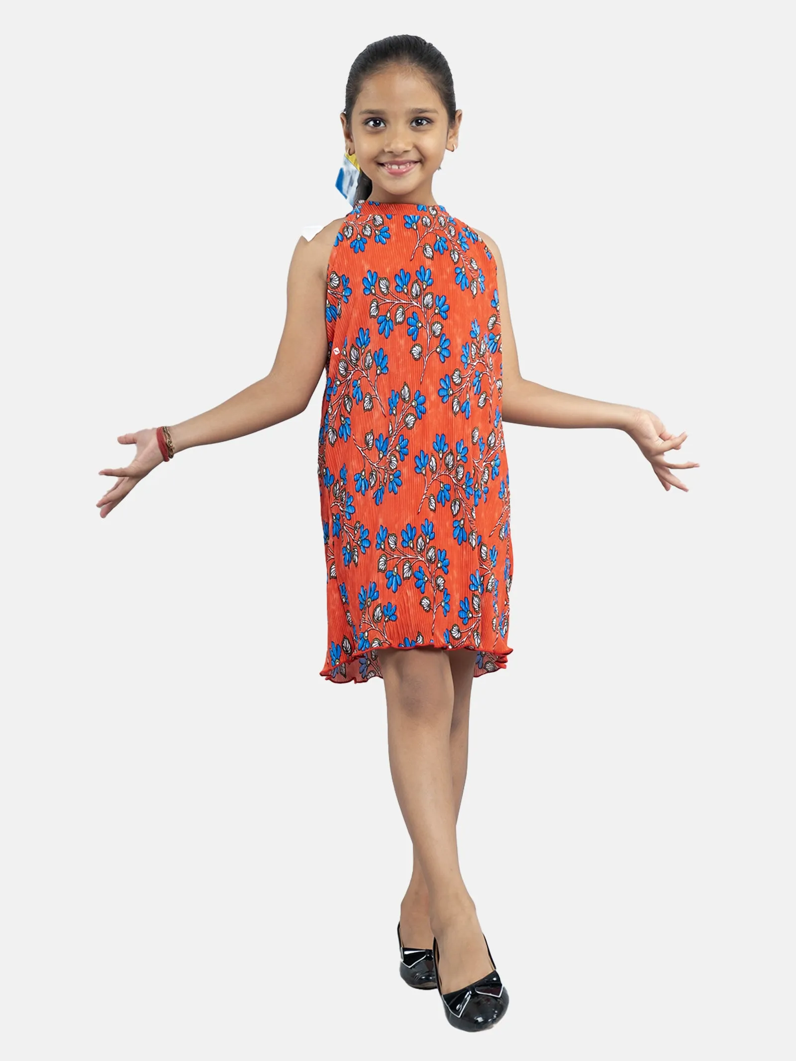 Girls Pleated Halter Neck Dress