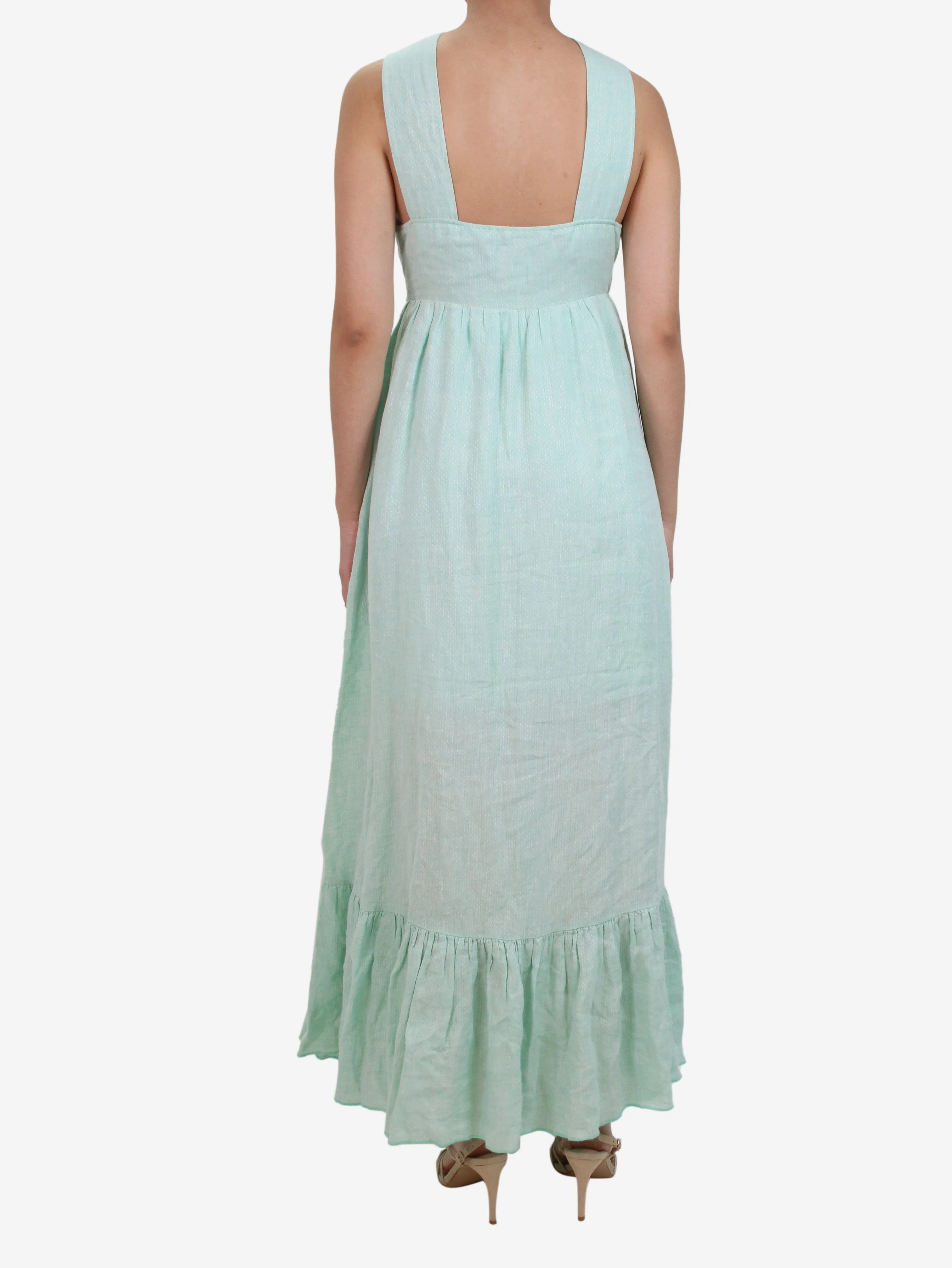 Green halter neck linen dress - size S