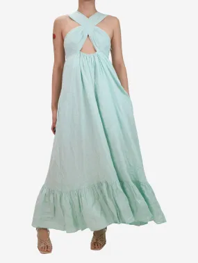 Green halter neck linen dress - size S