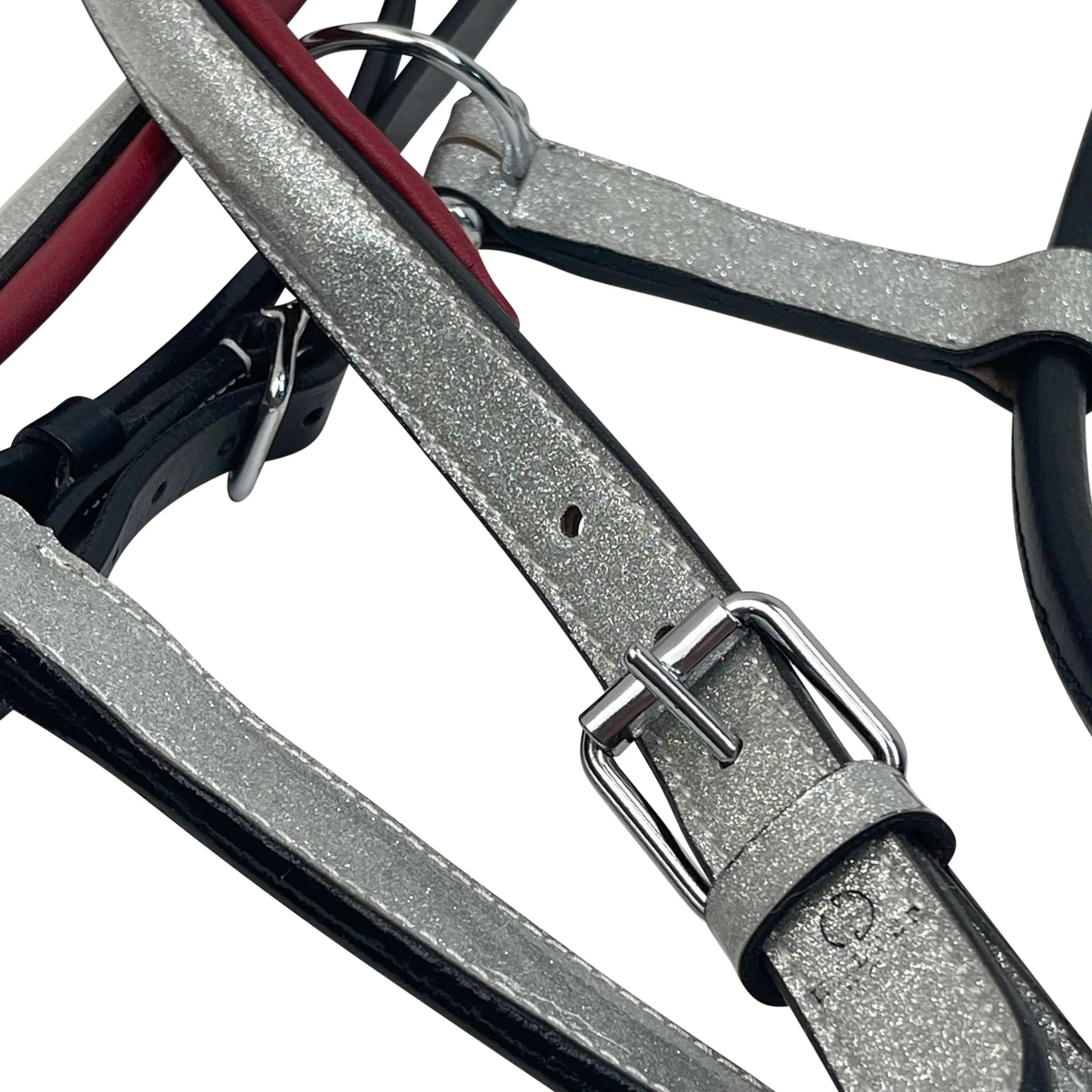 Halter Ego 'Holiday' Leather Halter in Silver Glitter/Burgundy - Cob