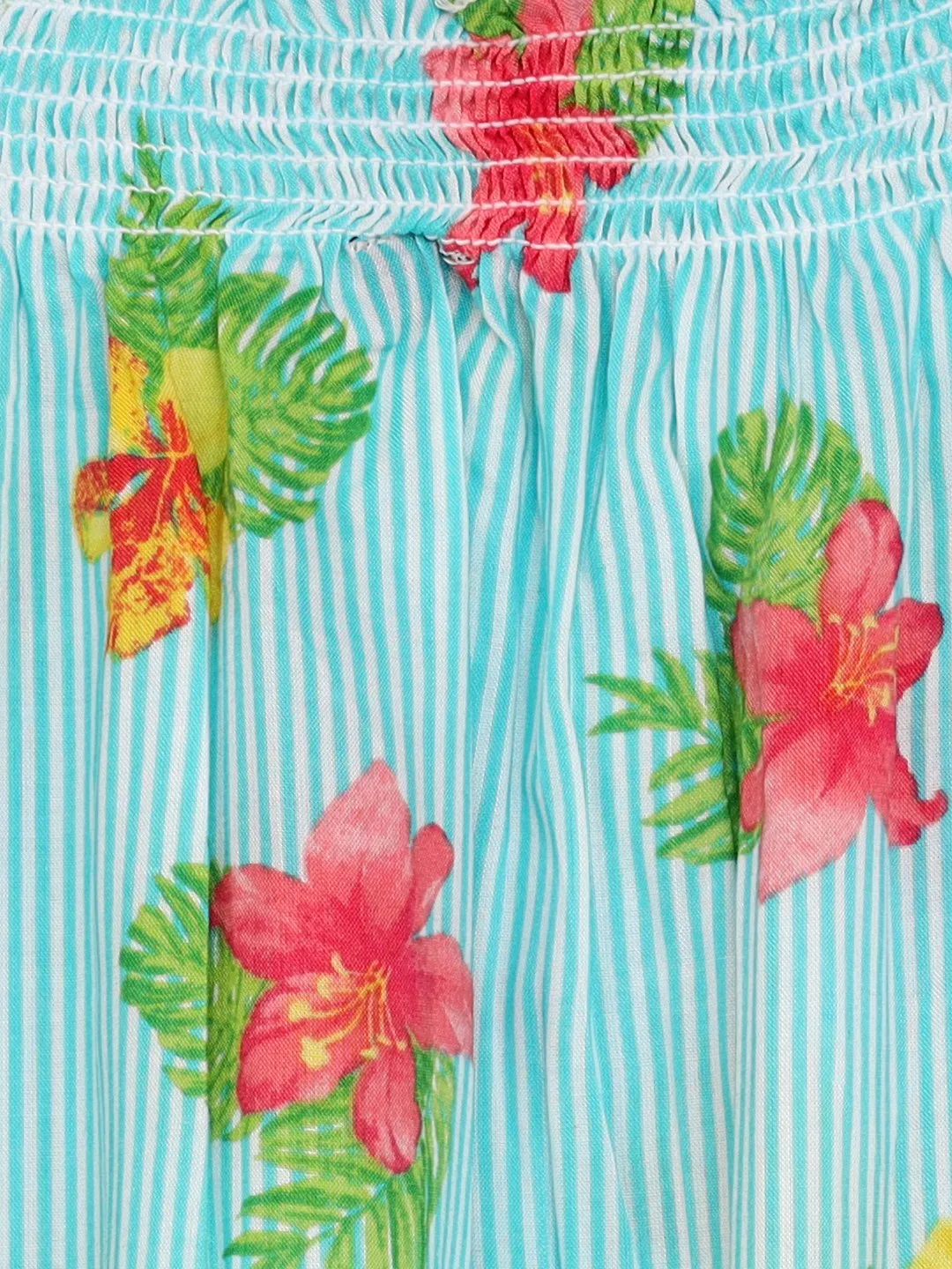 Ishin Girls Rayon Blue Printed Off Shoulder Top