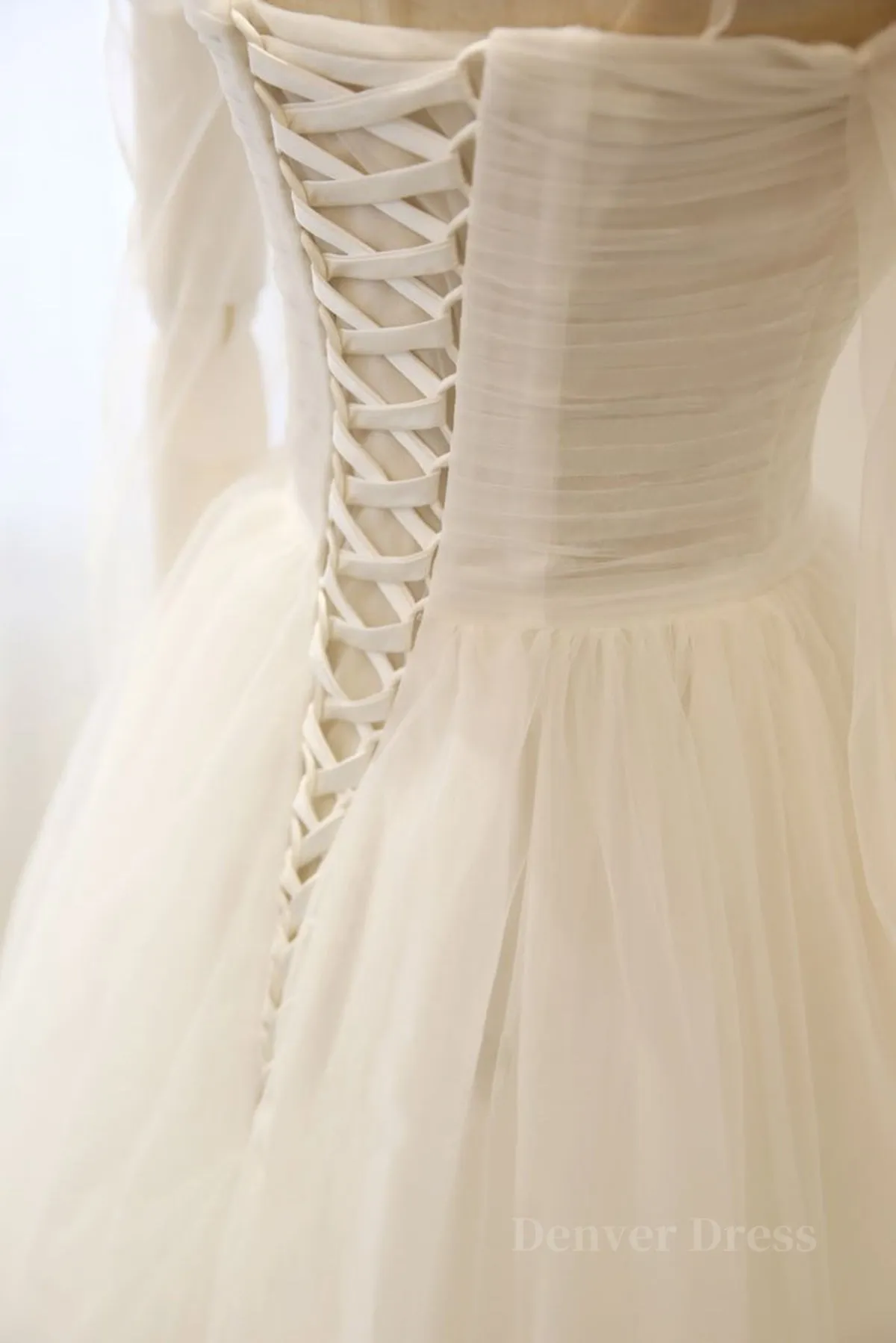 kamahe Long Sleeves White Tulle Prom Wedding Dresses, Long Sleeves White Tulle Formal Evening Dresses