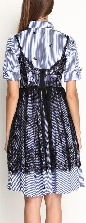 Lace and Striped Shirt-Dress
