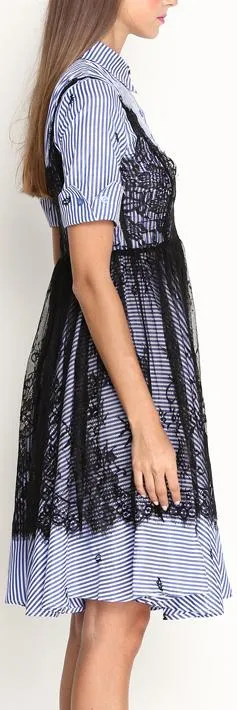 Lace and Striped Shirt-Dress