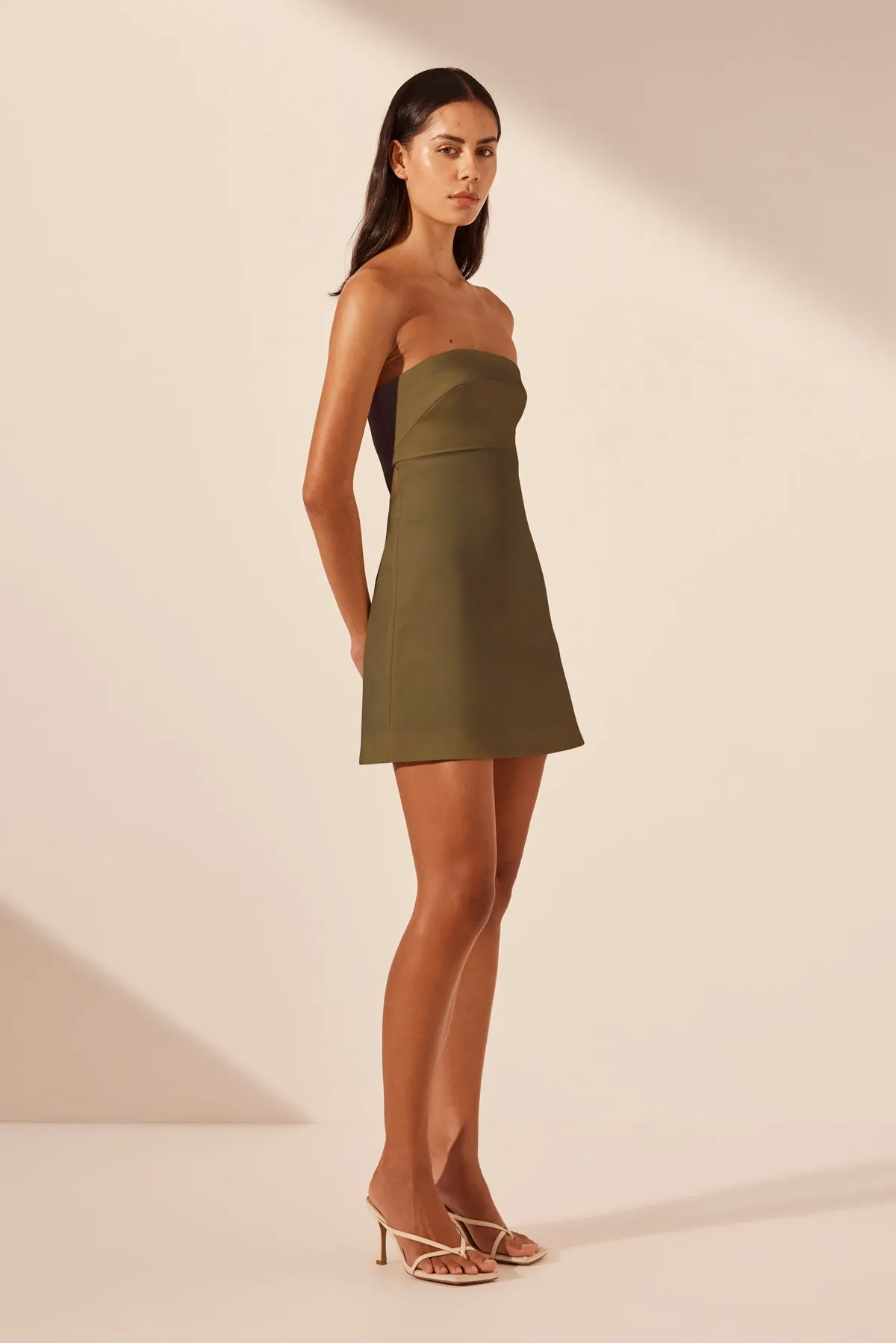 LANI STRAPLESS MINI DRESS - ARMY GREEN