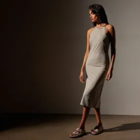 Lightweight Matte Sateen Halter Neck Dress - Mineral