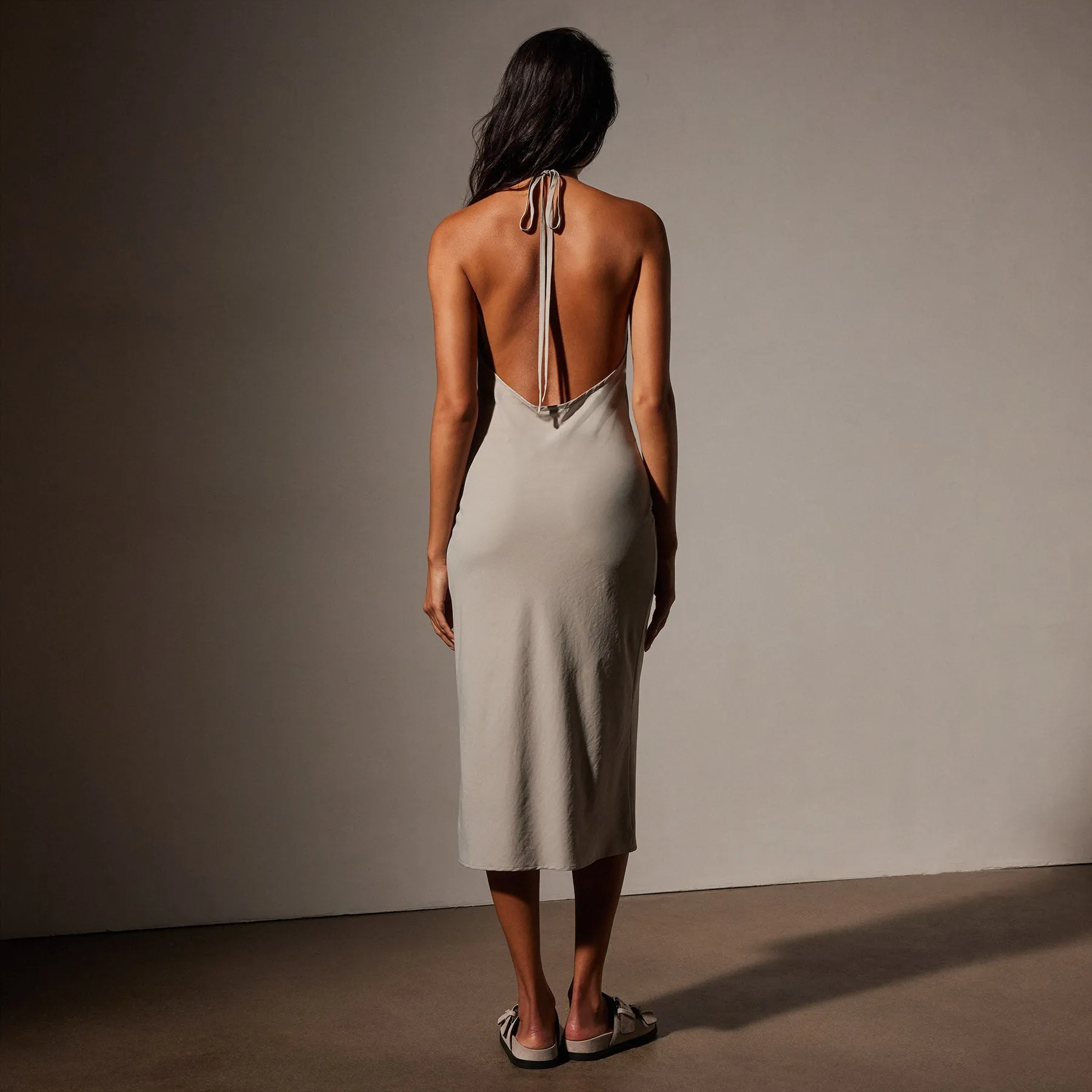 Lightweight Matte Sateen Halter Neck Dress - Mineral