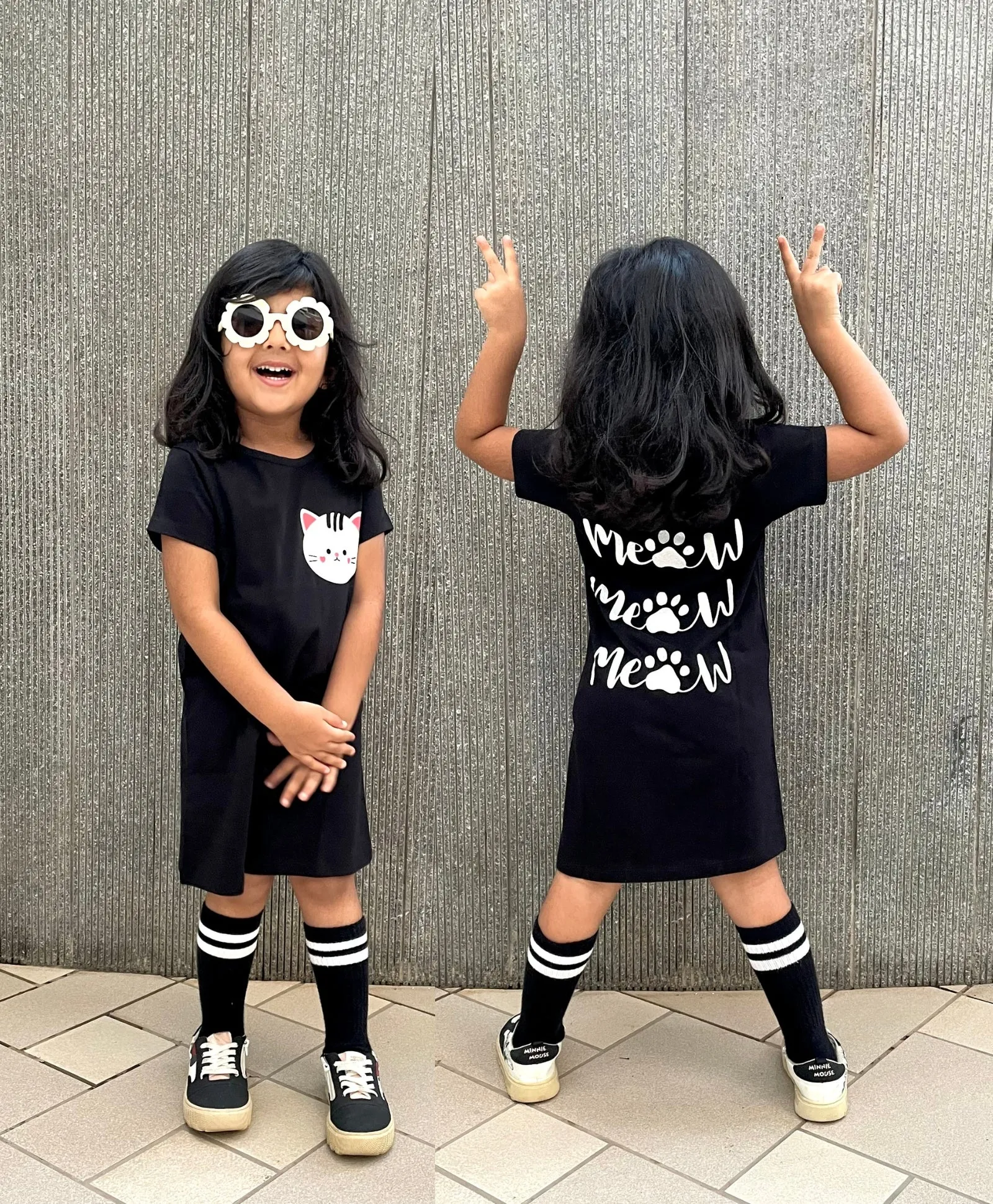 Meow Print Girls T-Shirt Dress