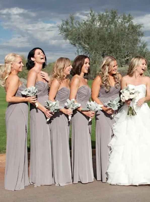 Mermaid Sweetheart Ruched Grey Elastic Satin Bridesmaid Dress